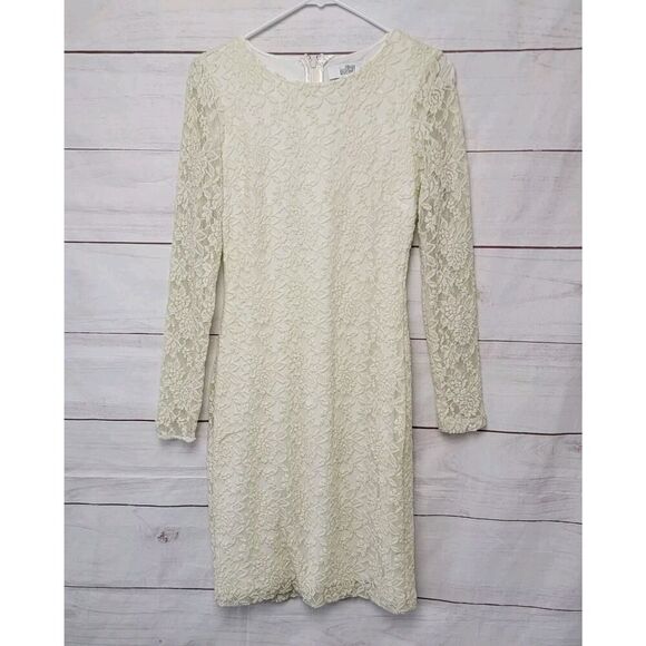 Belle Bagley Mischka Dress Lace Long Sleeve Ivory Formal Zip Up - Picture 1 of 13
